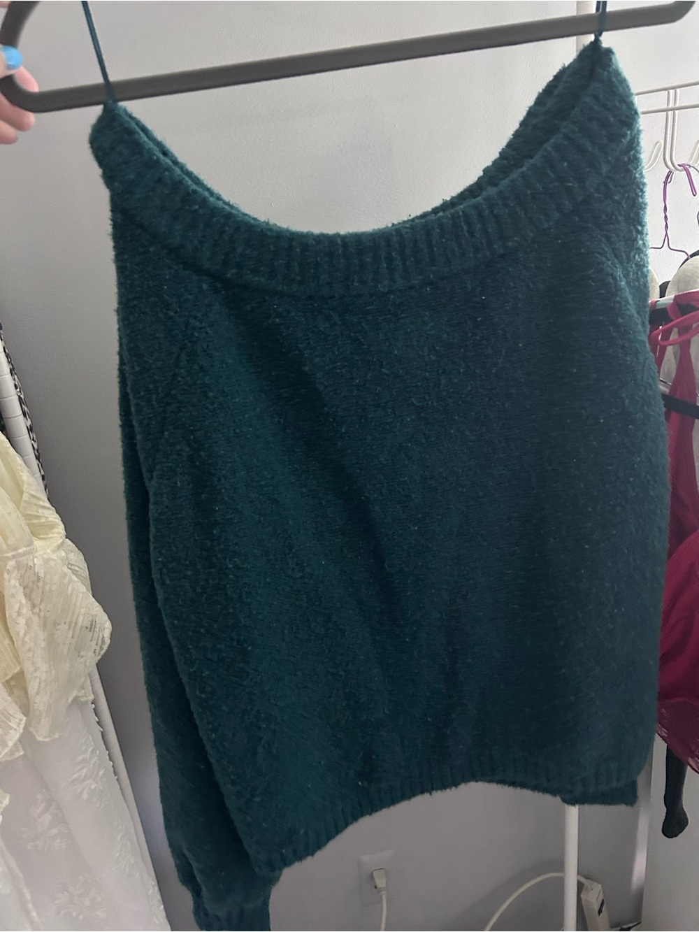 Hollister Dark Teal Off-the-Shoulder Knit Sweater